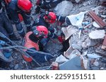 Small photo of Hatay, Turkiye - 02,07,2023 Two earthquakes with a magnitude of 7.7 and 7.6 occurred in Kahramanmaras. In Hatay, rescuers are digging earthquake rubble to find survivors.
