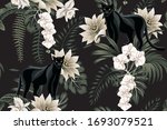 tropical vintage black panther... | Shutterstock .eps vector #1693079521