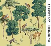 green trees  monkey  giraffe... | Shutterstock .eps vector #2096265691