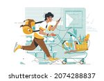 guy shopping in hurry vector... | Shutterstock .eps vector #2074288837