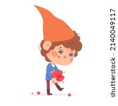 gnome boy picking red berries... | Shutterstock .eps vector #2140049117