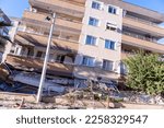 Collapsed building in earthquake. Earthquake on 30 October 2020 in The Aegean sea affected buildings in Izmir, Turkey. Building damaged in Bayrakli, Izmir, Turkey.