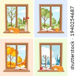 windows with different seasons... | Shutterstock .eps vector #1940254687