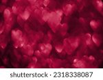 Viva magenta, pink red hearts, sparkling glitter bokeh background, valentines day abstract defocused texture