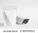 White zipper bag for food packaging. Empty zip package on white background.