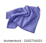 Small photo of Crumpled blue violet microfiber cloth isolated on white background. Soft micro fiber napkin for cleaning objects and surfaces in trendy color of the year 2022 very peri. Housework, cleaning. Top view.