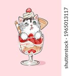 Cute Cartoon Cat In Ice Cream...