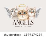 Angels Slogan With Cute Cat...