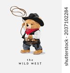 wild west slogan with bear doll ... | Shutterstock .eps vector #2037102284