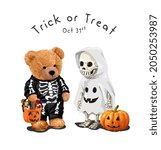 trick or treat slogan with cute ... | Shutterstock .eps vector #2050253987