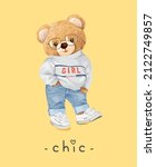 Chic Slogan With Cute Bear Doll ...