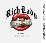 rich lady slogan with cash roll ... | Shutterstock .eps vector #2143954357