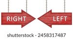 Red wooden arrow sign with...
