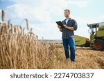 Farmer Standing In Wheat Field At Harvest.
