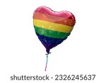 heart shape helium filled glossy balloon with lgbtq+ rainbow colors, isolated on white background