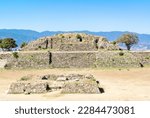Small photo of Monte Alban, Oaxaca de Juarez, Mexico, 1st of January 2019, A landscape with mayan pyramid of Monte Alban