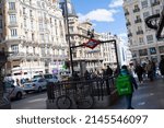Small photo of Madrid, Spain. April, 2022. Gran Via subway station entrance in the namesake street, one of the most important retail shopping and leisure areas of spanish capital.