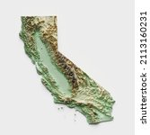 Small photo of California Topographic Relief Map - 3D Render