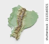 Small photo of Ecuador Continental Topographic Relief Map - 3D Render