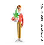 nerd larry with home plant. 3d... | Shutterstock . vector #1855031497