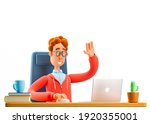 nerd larry sits at the table... | Shutterstock . vector #1920355001