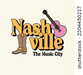 Nashville Vector Retro Illustration Text with Icon