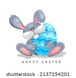 easter rabbit with egg. cartoon ... | Shutterstock .eps vector #2137254201