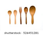 Kitchenware set of wooden spoon and fork on white background. 