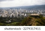 Hawaii honolulu cityscape with pillbox hike and mountains