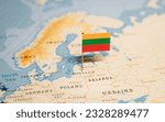 Small photo of The Flag of Lithuania on the World Map.