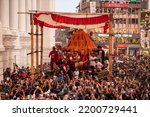 Small photo of 10th Sept 2022. Kathmandu, Nepal A girl child revered as a living goddess or Kumari is carried in a chariot during a procession on the last day of the Indra Jatra festival at Basantapur Durbar Square.