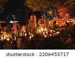 Small photo of Patzcuaro,Michoacan; November 2 2021:Decoration in a Mexican cemetery on the day of the dead- Tzintzuntzan cemetery in Michoacan Mexico, one of the most representative to celebrate the day of dead