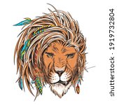 beautiful lion head in boho... | Shutterstock .eps vector #1919732804