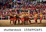 Small photo of "A scene from 'Wangala dance' of Garo tribe, performed on the occasion of 19th Hornbill festival, held at Kisama heritage village, near Kohima town, Nagaland, Northeast India on 3rd December 2018"