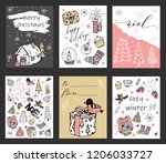 christmas cards set. sketch... | Shutterstock .eps vector #1206033727