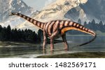 Diplodocus was a sauropod dinosaur that lived in North America during the late Jurassic. Here is is pictured wading in a shallow river.   3D Rendering.
