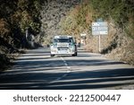 Small photo of Novella, Corsica, France - 7th October 2022: Gilles Suzanne and David Suzanne compete in their Renault R5 Turbo in the 2022 Tour de Corse Historique.