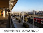 Small photo of ZOB, Zentraler Omnibus Bahnhof, Munich, Germany, September 2021, view from central bus station above all tracks to central station