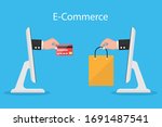 e commerce concept. hands... | Shutterstock .eps vector #1691487541