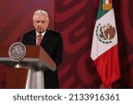 Small photo of Mexico, Mexico City March 9 2022. Andres Manuel Lopez Obrador president of Mexico in his press conference in Palacio Nacional.