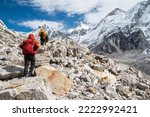 Rear view of tourist while trekking to Everest Base Camp in Nepal. Everest Base Camp Trek is undoubtedly the adventure of a lifetime and one of Nepal's best trekking destination.