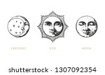 set of sun  moon and crescent ... | Shutterstock .eps vector #1307092354