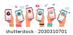 hands holding phone with dating ... | Shutterstock .eps vector #2030310701