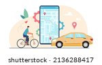 man on bike tracking route on... | Shutterstock .eps vector #2136288417