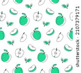seamless pattern doodle apple... | Shutterstock .eps vector #2107379171