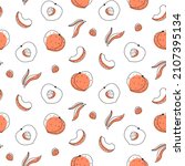 seamless pattern peach outline... | Shutterstock .eps vector #2107395134