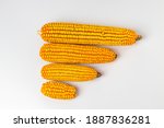 Small photo of Comparison of ears of corn. Healthy, short tip and nubbin corn ears. Concept of corn damage, disease and agronomy
