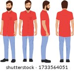indian village man in red shirt ... | Shutterstock .eps vector #1733564051