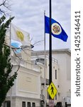 Small photo of WASHINGTON, DC - JUNE 15, 2019: Flags at the Inter-American Defense Board - IADB - headquarters building