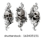 skulls with floral patterns... | Shutterstock .eps vector #163435151